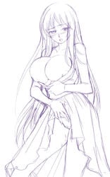 1girls 2d athena_(saint_seiya) blush breasts dress female goddess long_hair miryuku monochrome nipples panties presenting purple_hair saint_seiya saori_kido seductive shounen_jump sketch solo wet