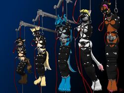 anthro arms_behind_back bondage breasts femsub furry futanari herm intersex male male_and_female_subs malesub milking_machine multiple_boys multiple_subs no_humans penis penis_milking pussy_milking radasus suspension what