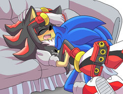 2014 angelofhapiness anthro black_fur blue_hair closed_eyes cum fellatio fur hair hedgehog male male_only mammal multiple_males open_mouth oral oral_sex orgasm sega sex shadow_the_hedgehog sonic_(series) sonic_the_hedgehog yaoi