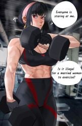 2d 2d_(artwork) athletic athletic_female big_breasts big_breasts breasts breasts exercise exercising female female_focus female_only hong_doo light-skinned_female light_skin milf mother muscular muscular_female red_eyes solo solo_female solo_focus training yor_briar yor_forger