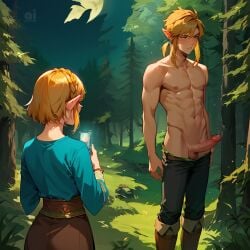 ai_assisted ai_couture ai_generated blonde_hair cfnm dominant_female embarrassed embarrassed_nude_male erect_penis erection female_domination femdom forced_exposure humiliated humiliation link link_(breath_of_the_wild) naked_male nintendo nude_male nude_male_clothed_female princess_zelda taking_picture the_legend_of_zelda the_legend_of_zelda:_breath_of_the_wild undressing zelda_(breath_of_the_wild)