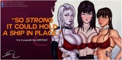 2d 2d_(artwork) 3girls athletic_female big_breasts black_hair breast_squish breasts_bigger_than_head brown_hair carlosdlimaart cleavage cleavage_overflow dynamite_comics elvira elvira:_mistress_of_the_dark green_eyes huge_breasts lady_death long_hair makeup massive_breasts muscular_female photoshoot pupilless_eyes red_lipstick semi_nude smile smiling_at_viewer tagme underwear underwear_only vampirella vampirella_(character) white_eyes white_hair