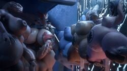 3d 3girls asari bondage bound female_sangheili futanari halo_(series) hyper_balls hyper_breasts hyper_penis jiralhanae mass_effect pregnant prisoner pubic_tattoo quarian restrained runn1non sangheili turian