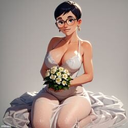 1girls ai_generated bouquet bouquet_of_flowers breasts breasts carmen_sandiego_(2019) carmen_sandiego_(franchise) clothing dress female female female_focus female_only flowers glasses holding holding_object julia_argent julia_argent_(carmen_sandiego) short_hair solo solo_female solo_focus wedding_attire wedding_dress white_dress zupern0va_(manipper)