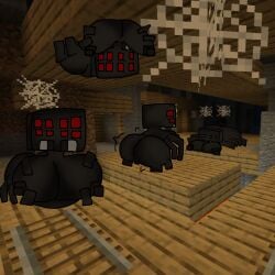 4girls 8_eyes 8_legs big_ass big_breasts feral infestation minecraft mineshaft on_ceiling spider_(minecraft) spider_girl tagme