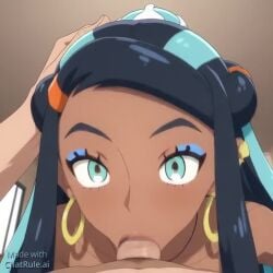 ai_generated blowjob blue_eyes close-up deep_blowjob deepthroat earings eye_contact fellatio huge_cock male/female nessa nessa_(pokemon) no_sound oral oral_sex penis pov pov_male sucking sucking_penis tagme tan_skin video