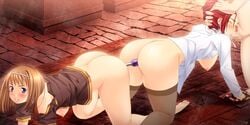 1boy 2girls ass bisexual breasts bubble_ass censored cum cum_in_mouth double_dildo fellatio kurihama_nanami multiple_girls mutual_rape oral penis rape restrained revenge_room straight tomioka_saori yoko_jyusuke