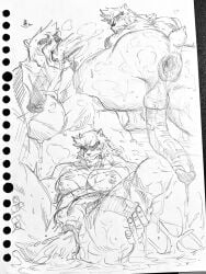 anthro balls bara barazoku bear big_penis blowjob boner cum cum_in_ass erection fumimimimidory furry gay kumatetsu male male_only monochrome muscles muscular musk nude oral penis sweat sweating the_boy_and_the_beast traditional_media_(artwork) ursid