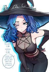 1girls bent_over breasts cleavage elden_ring female female_only fishnets fromsoftware gentle_femdom meme pov ranni_the_witch redpostit social_media talking_to_viewer thick_thighs twitter twitter_strip_game_(meme) wholesome witch_hat