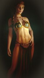 1girls 3d abs blonde_hair breasts female female_only life_is_strange looking_at_viewer rachel_amber slave_leia_(cosplay) solo solo_female star_wars sweat wet wet_skin wibby