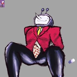 big_penis boxers bulge chest deltarune deltarune_chapter_3 deltarune_chapter_4 humanoid male penis precum suit suit_and_tie tenna_(deltarune) tied_up tight_clothing underwear