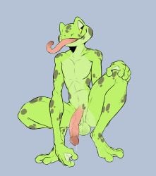 absurd_res amphibian anthro balls big_penis biped bodily_fluids fingers frog genital_fluids genitals glans green_body hi_res humanoid_genitalia humanoid_penis long_tongue male membrane_(anatomy) penis precum redras_shoru simple_background solo tongue tongue_out varahir_(redras_shoru) vein veiny_penis webbed_hands