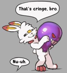 badipoki balloon balloon_fetish dialogue generation_1_pokemon generation_8_pokemon gengar hi_res inflatable male male_only nintendo pokemon pokemon_(species) scorbunny solo