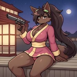 ai_generated breasts chinese_clothes furry kanako_(undertale_yellow) kanako_ketsukane pistol undertale undertale_yellow