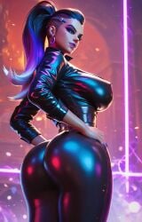 ai_generated bubble_butt huge_ass huge_breasts looking_back overwatch overwatch_2 seductive sombra thighs tight_pants