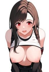 1girls 2d aerolae ai_generated big_breasts blush breasts breasts_focus brown_hair execro female final_fantasy final_fantasy_vii flashing_breasts happy highres nipples novelai pink_nipples pov pov_male presenting_breasts red_eyes smile solo square_enix tifa_lockhart uncensored