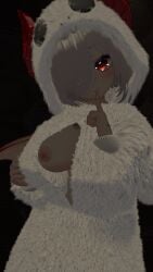 dragon_girl one_breast_out onesie teasing vrchat vrchat_avatar white_hair