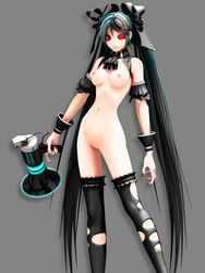 3d breasts calne_ca female green_hair long_hair looking_at_viewer maeda_koutarou navel nipples original pussy red_eyes solo standing tied_hair twintails uncensored