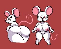 anthro big_breasts breasts female freckles fur hi_res looking_at_viewer mammal mouse murid murine pixelcap red_eyes rodent short_stack solo white_body white_fur whitney_(pixelcap)