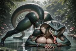 1girls ai_generated anthro anthro_female big_ass big_breasts big_butt cleavage creamhorseai eyelashes female furry green_eyes high_resolution highres huge_breasts jungle long_tongue mature_female rain raining reptile reptile_humanoid scales scalie seductive seductive_eyes seductive_look snake snake_girl snake_hood snake_tail snake_tongue tail viper_(species) viper_(x-com) voluptuous voluptuous_female wet wet_body wet_skin