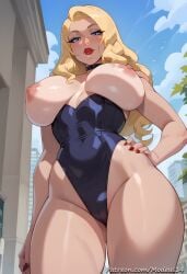 1girls ai_generated bare_arms bare_breasts bare_legs bare_shoulders bare_thighs big_breasts black_canary blonde_hair blue_eyes blush clothed clothing color dc dc_comics female female_focus female_only hi_res large_breasts light-skinned_female light_skin long_hair looking_at_viewer modeus14 nipples solo solo_female tagme thick_thighs