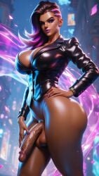 ai_generated big_breasts big_penis dominant futanari hand_on_hip looking_at_viewer overwatch overwatch_2 sombra thick_thighs