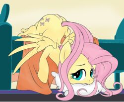 2014 anus bed colored cutie_mark equine female feral fluttershy_(mlp) friendship_is_magic fur hair long_hair looking_at_viewer mammal my_little_pony pegasus pillow pink_hair pussy romanji_(artist) solo stoic5 wings yellow_fur