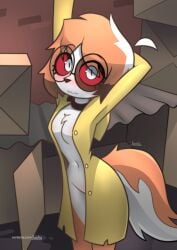 blush female female_only furry furry_female furry_only hellhound helluva_boss jizoku looking_at_viewer oc orange_fur red_eyes semi_nude sol_(jizoku) tagme white_fur