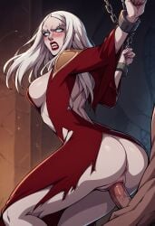 1girls 1man ? ai_generated anonymous blush carmilla carmilla_(castlevania) castlevania castlevania_(netflix) cell chained defeated enslaved fangs female male open_mouth penetration rape raped_female torn_dress vaginal_penetration vampire villainess white white_hair