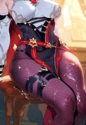 ai_generated fishnet_legwear fishnets genshin_impact nun pantyhose rosaria_(genshin_impact) thick_thighs thighs wide_hips