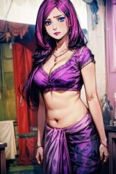 ai_generated belly_button large_breasts light-skinned_female light_skin looking_at_viewer metal264 midriff navel purple_hair red6161 saree sari