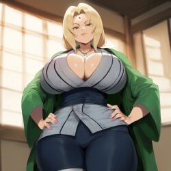 ai_generated big_breasts hands_on_hips indoors jaygoats looking_at_viewer looking_down naruto_(series) thick_thighs tsundere