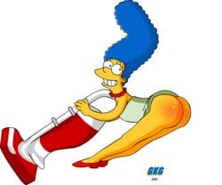 ass blue_hair color female female_only gkg human marge_simpson no_panties solo the_simpsons the_simpsons_arcade