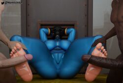 1girls 2boys 3d barefoot blender bodysuit clothed clothed_female dark-skinned_male dark_skin demoman demoman_(team_fortress_2) feet feet_on_penis feet_up fempyro foot_fetish foot_focus foot_fuck footjob gas_mask latex light-skinned_female light-skinned_male light_skin soldier soldier_(team_fortress_2) soles spread_legs sweat sweaty_feet team_fortress_2 tight_bodysuit tight_clothes toes valve_(company)