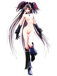 3d breasts female female looking_at_viewer maeda_koutarou navel nipple_piercing nipples nude original piercing pointy_ears pussy red_eyes silver_hair solo uncensored