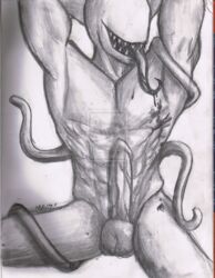 1boy abs annoying_watermark bald balls creepypasta erection evil_smile faceless lerdavian male male_only monster muscular_male penis slenderman solo tall tentacle tongue watermark white_skin