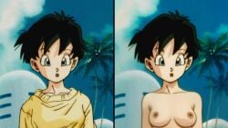 black_hair blue_eyes breasts dragon_ball dragon_ball_z medium_breasts naked naked_female nipples nude nude_edit nude_female nude_filter petite petite_female short_hair videl videl_(short_hair)