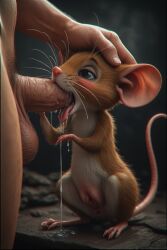 1boy1girl ai_generated anus balls big_ears blonde_female blush ear fellatio female feral furry furrypornaddiction hand_on_head human human_on_feral larger_human larger_male male male/female mouse penis penis_in_mouth pussy rat rodent size_difference smaller_anthro smaller_female smaller_feral tongue tongue_out whiskers