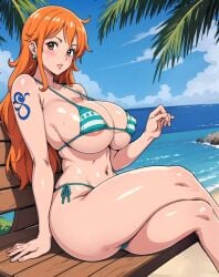 ai_generated ass ass_focus beach big_ass big_breasts big_butt big_thighs dijiai focus from_front_position front_view hourglass_figure looking_at_viewer nami nami_(one_piece) nsfw one_piece round_ass round_butt sitting thick thick_ass thick_butt thick_legs thick_thighs thighs wide_hips