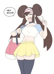 1boy bag brown_hair choker cosplay crossdressing crossplay femboy hypnosis identity_death impersonation peace_sign pokemon rosa_(pokemon) sealguy sissy skirt thighhighs trap twintails