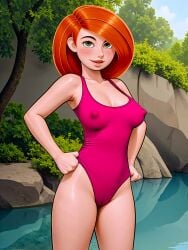 ai_generated breasts cameltoe erect_nipples_under_clothes hands_on_hips kim_possible kimberly_ann_possible swimsuit