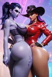 2girls ai_generated huge_ass huge_breasts overwatch overwatch_2 seductive sombra thighs widowmaker