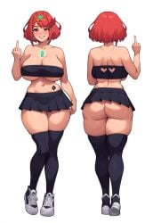 ai_generated bandeau bimbofication black_tattoo bob_cut curvy female from_behind grin kneehighs middle_finger multiple_views nsfw pink_lips pleated_skirt pyra pyra_(xenoblade) queen_of_spades_symbol raised_eyebrow red_hair smug sneakers spade_(shape) spade_tattoo standing strapless tattoo thick thick_lips tube_top underbutt xenoblade_chronicles_2