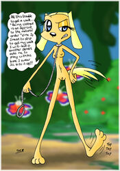 anthro brandy_&_mr_whiskers brandy_harrington canine collar day disney disney_channel dog female female_only front_view fur furry holding innocenttazlet leash mammal nipples outdoors solo standing tagme text