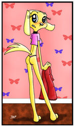 anthro ass back_view barefoot brandy_&_mr_whiskers brandy_harrington canine clothes collar disney disney_channel dog female female_only fur furry furry_ass furry_tail holding indoors innocenttazlet looking_back mammal pants shirt solo standing tagme tail