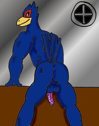 anthro ass bent_over color falco_lombardi furry furry_only looking_back male male_only nude penis pheasant solo star_fox tagme testicles