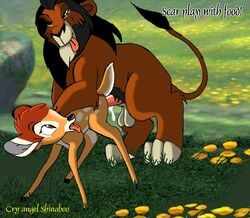 anthro bambi_(character) bambi_(film) crossover cry_angel_shinaboo cub deer disney feral_penetrated furry gay lion male male_only penis scar scar_(the_lion_king) testicles the_lion_king yaoi