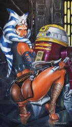 1girls 3d ahsoka_tano alien alien_girl ass ass_focus astromech_droid athletic_female big_ass breasts dat_ass droid female female_only hi_res jeremy_worst large_ass large_breasts orange_body r7-a7 robot science_fiction skirt solo squatting star_wars star_wars_rebels togruta