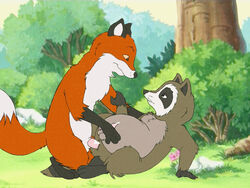 2boys amarimasi anal anal_penetration anal_sex anthro canid canine fox fox_(franklin) franklin_(series) fur furry furry_ears furry_tail gay gay_sex interspecies male/male male_penetrated male_penetrating mammal outdoors outside penis penis_in_ass raccoon raccoon_(franklin) sex tagme tail testicles yaoi