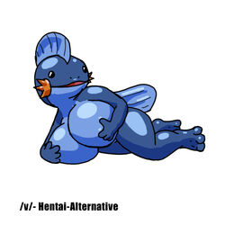 /v/ 4chan anthro breasts color exposed_breasts female female_only feral i_herd_u_liek_mudkips meme mudkip nintendo pokemon pokemon_(species) pokemon_rse solo